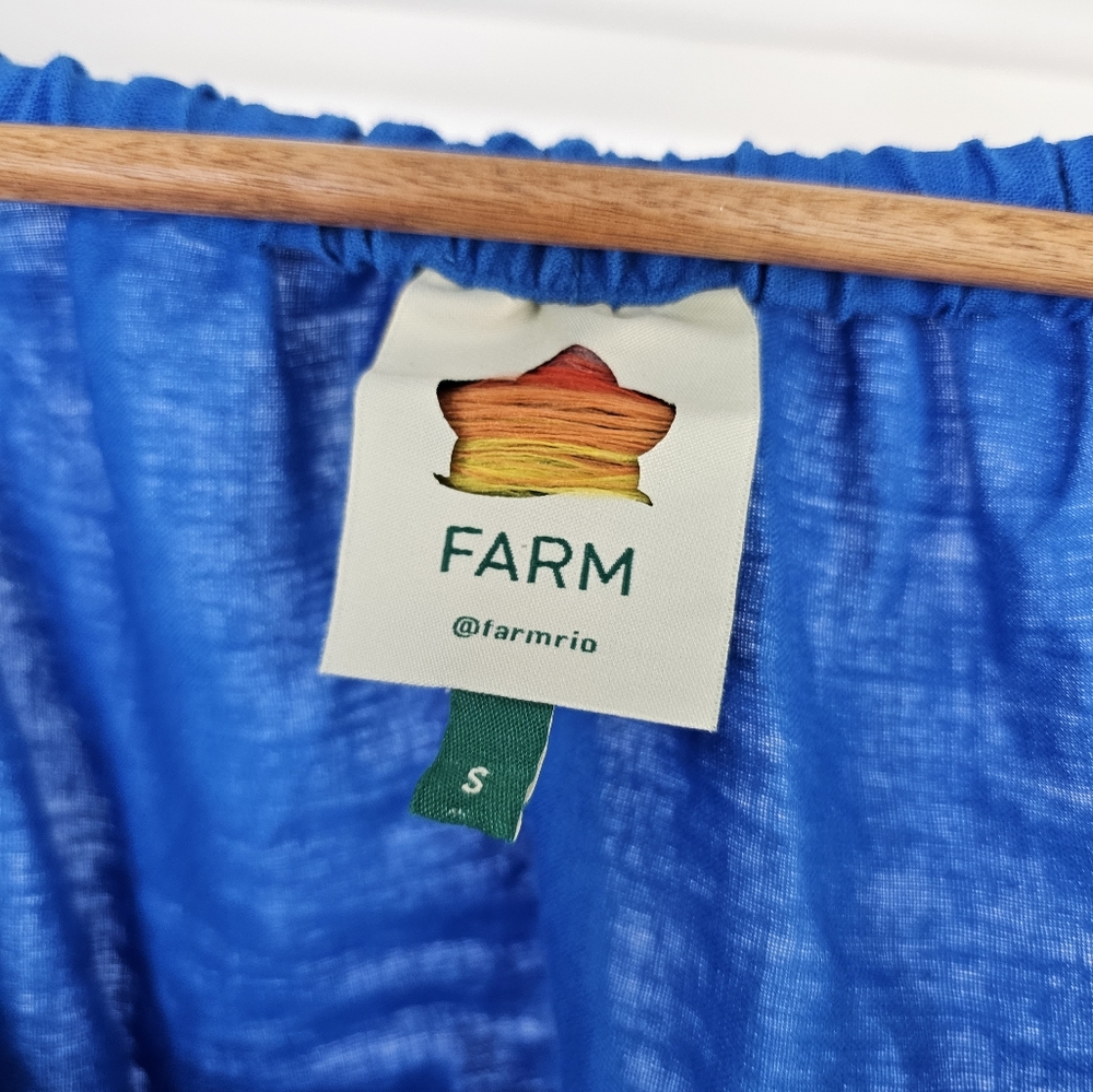 Farm Rio Knotted Linen Blue Midi Dress Size Small - Picture 6 of 8
